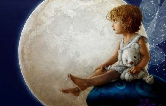 Dich selbst zu schätzen - Illustration Kind sitzt vor Mond