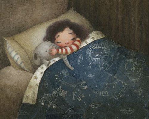 Ein Kind das nachts aufwacht - Zeichnung Junge im Bett