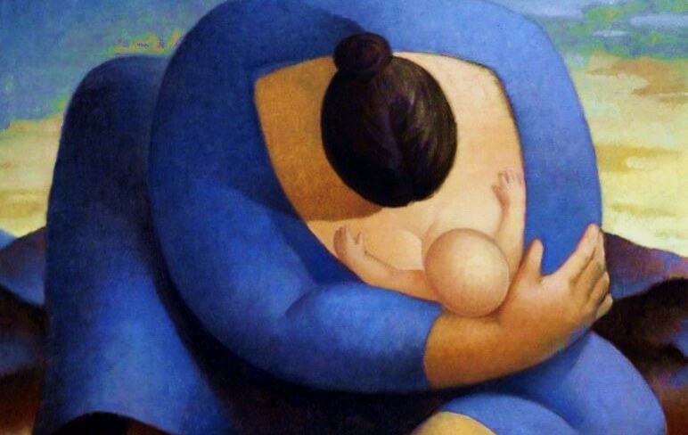 Es ist wichtig mit deinem Baby zu sprechen - Zeichnung Mutter stillt Baby