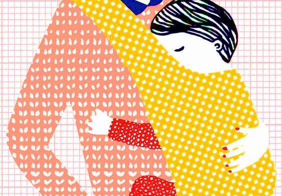 Mütter zu Hause - Zeichnung Kind in Trageschaal