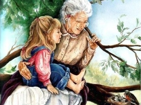 Mit Großeltern aufwachsen - Zeichnung Großmutter und Enkelin