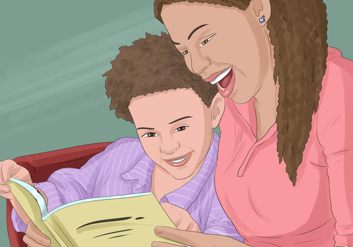 Verantwortlich zu sein - Zeichnung Mama liest Junge vor
