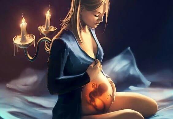 Glücklich machen kann das Fühlen des ungeborenes Babys im Bauch einer schwangeren Frau