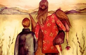 Eine glückliche Familie wird mit dem Herzen gebaut