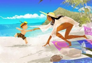 Mutter und Sohn am Strand ohne jede Konkurrenz