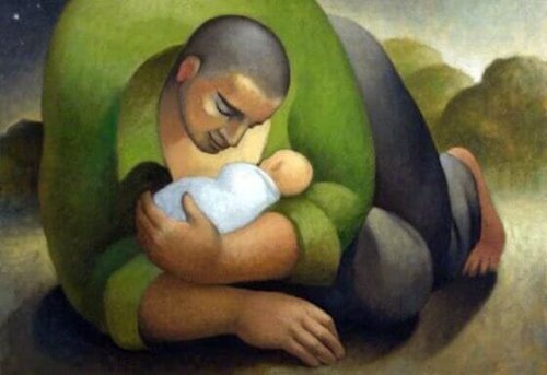 Gemälde von Vater und Kind