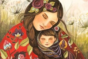 Wenn ein Kind glücklich lacht, berührt die Mutter die Sterne