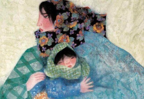 Die Zeit mit deinen Kindern: Gemalte Mutter und Tochter