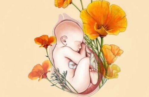 Gemaltes Baby mit Blumen