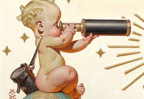 Gemaltes Baby mit Teleskop