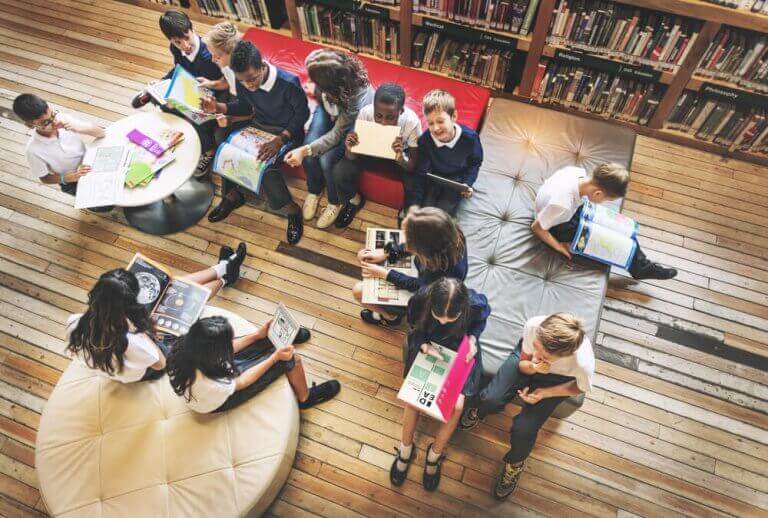 Schulorganisation - Schüler in Bibliothek